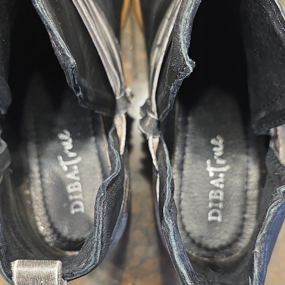 Women’s Black Leather Ankle Boots with Metallic Silver Strap - Picture 4 of 6